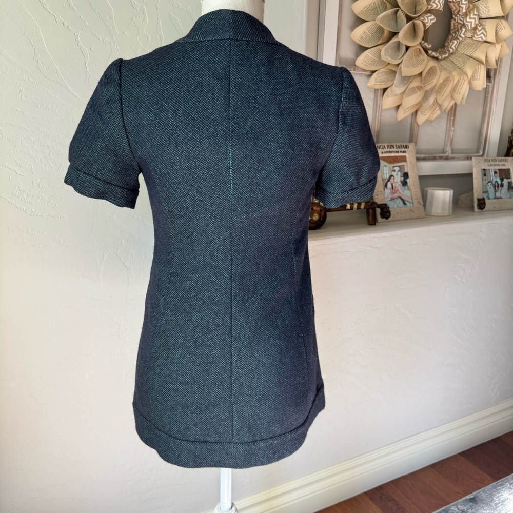 Tabitha Anthropologie Women's Blue Black Wool Blend Short Sleeve Blazer Jacket‎ - Picture 4 of 13